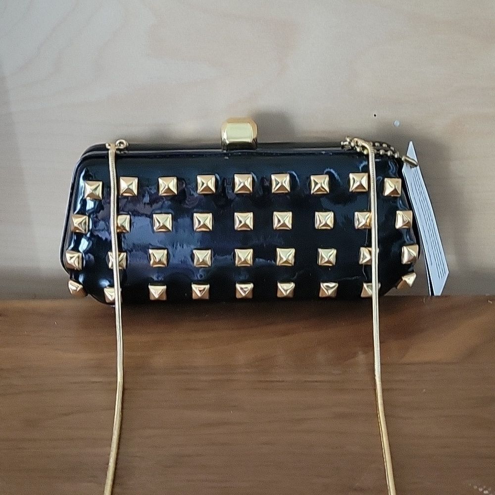 NWT Rebecca Minkoff Studded Patent Leather Clutch Purse Black Goth Small Punk - Picture 4 of 13